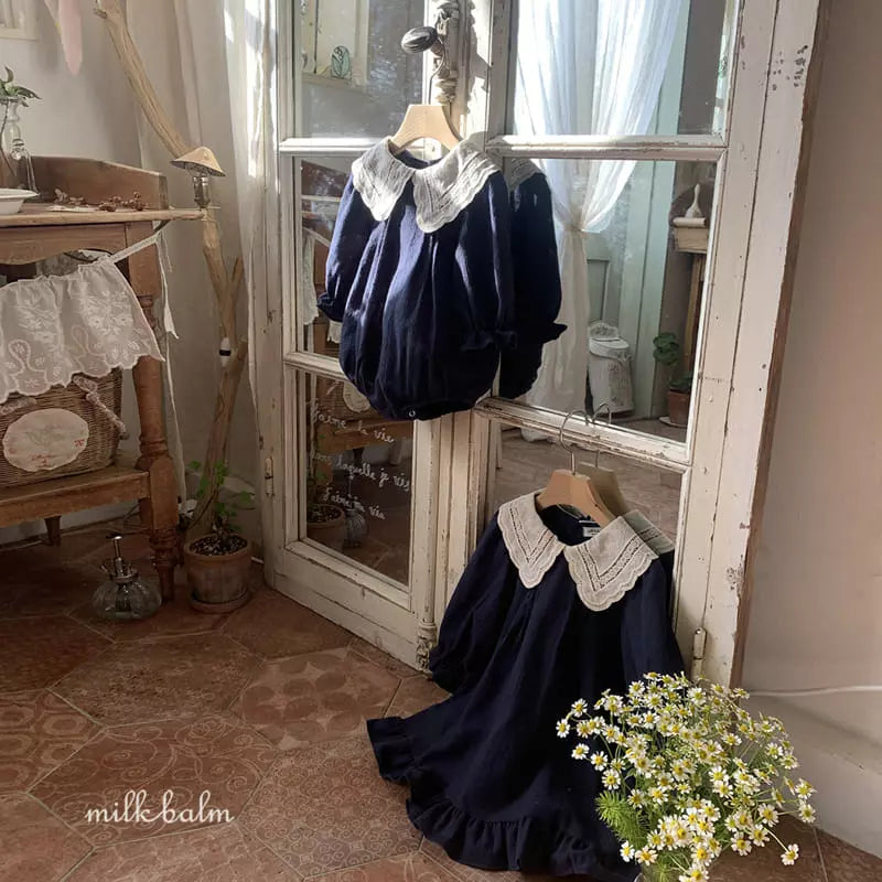 Navy Lace Collar Bodysuit