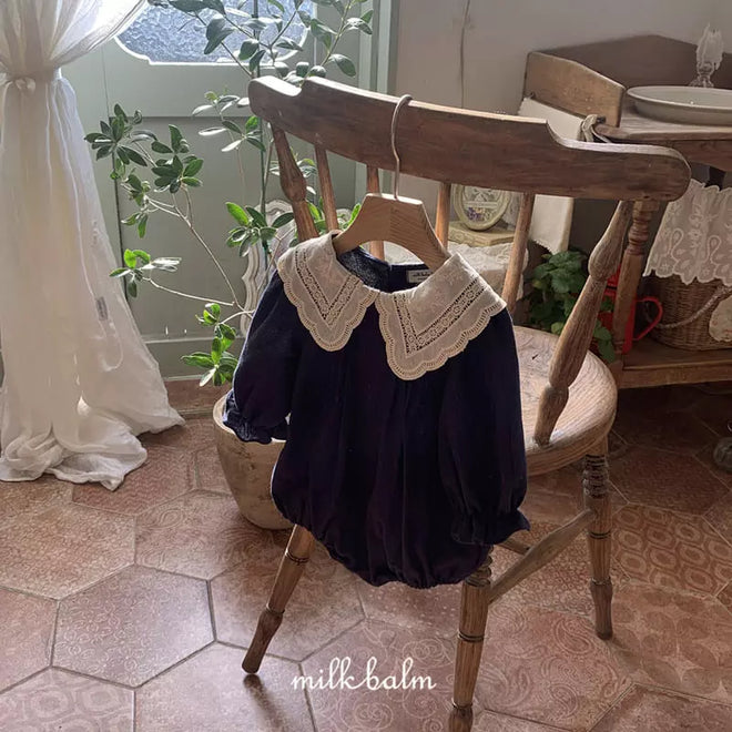 Navy Lace Collar Bodysuit