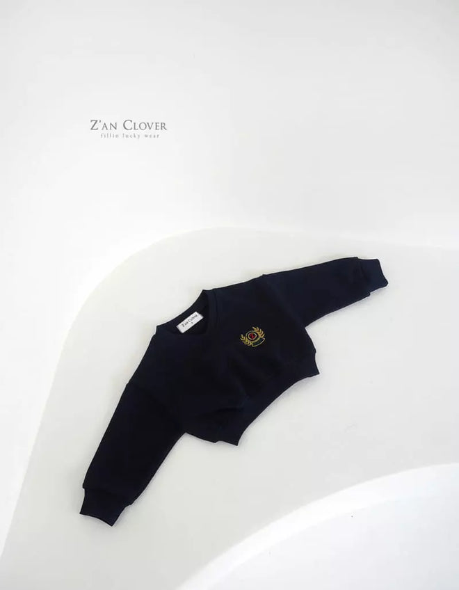 V Navy Emblem Cropped Sweat Top