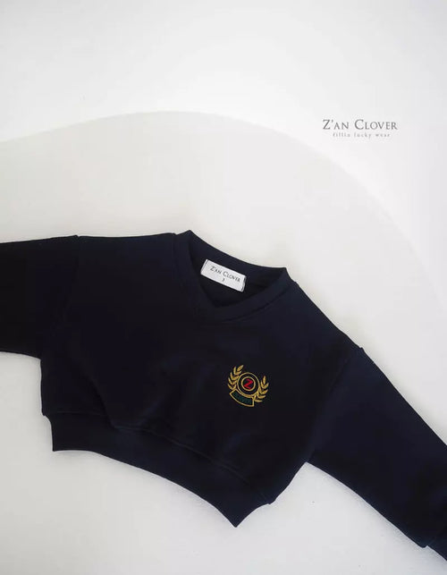 V Navy Emblem Cropped Sweat Top
