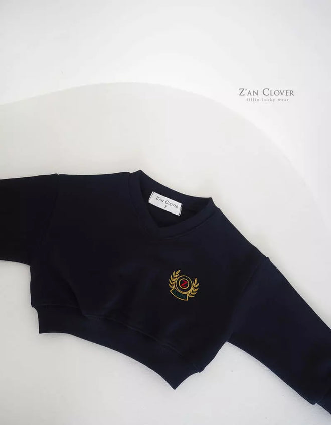 V Navy Emblem Cropped Sweat Top