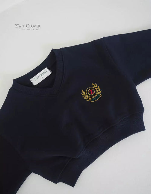 V Navy Emblem Cropped Sweat Top