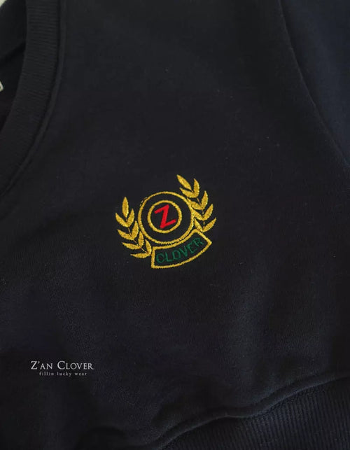 V Navy Emblem Cropped Sweat Top